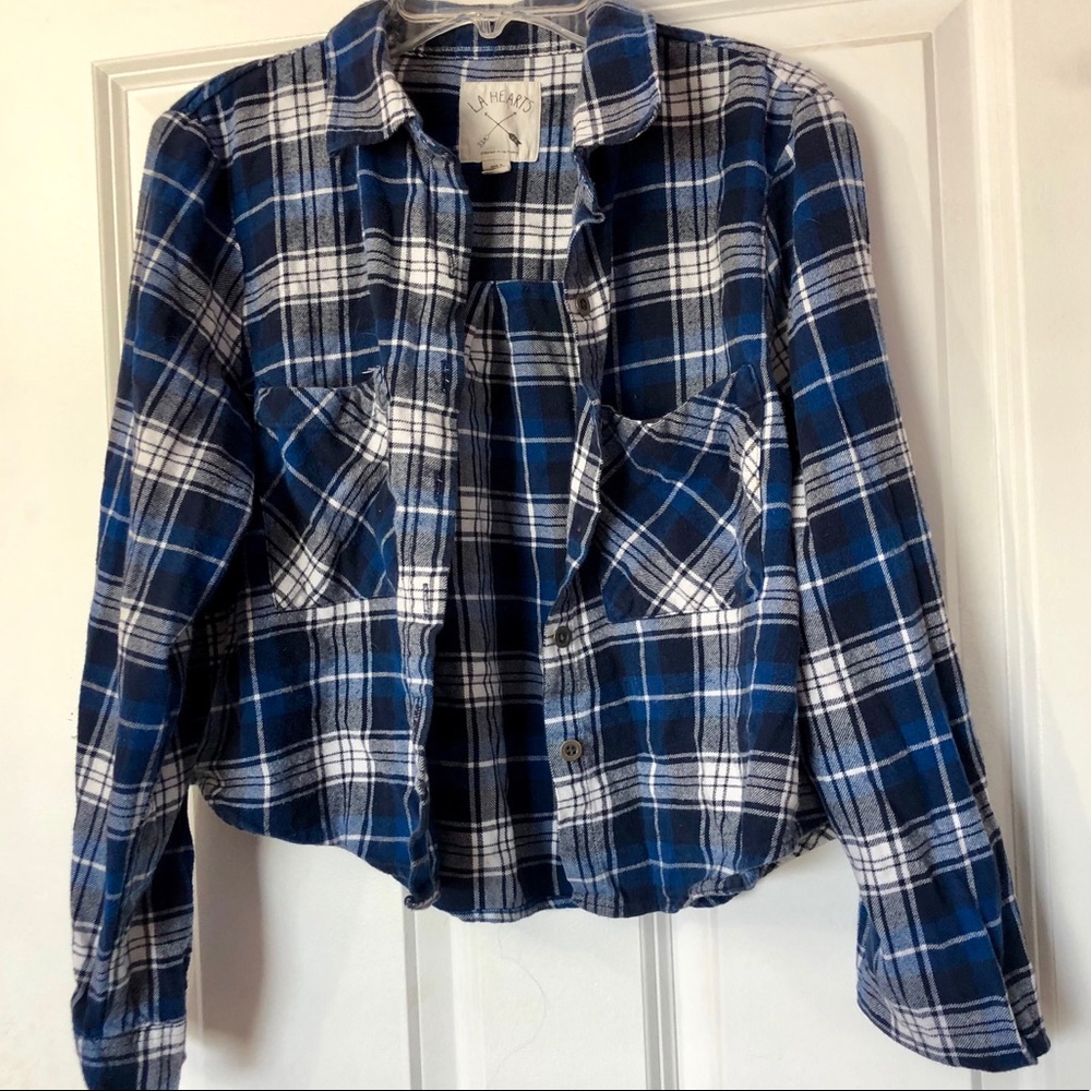 Pacsun LA Hearts Cropped Blue Flannel